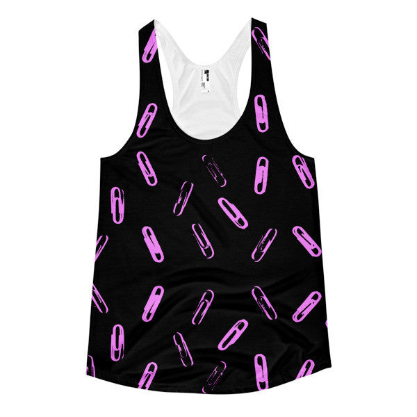 Women's Classic SRCE Brand Paper Clip Pattern Neon Pink Racerback Tank -  - XS - srce threads - 1