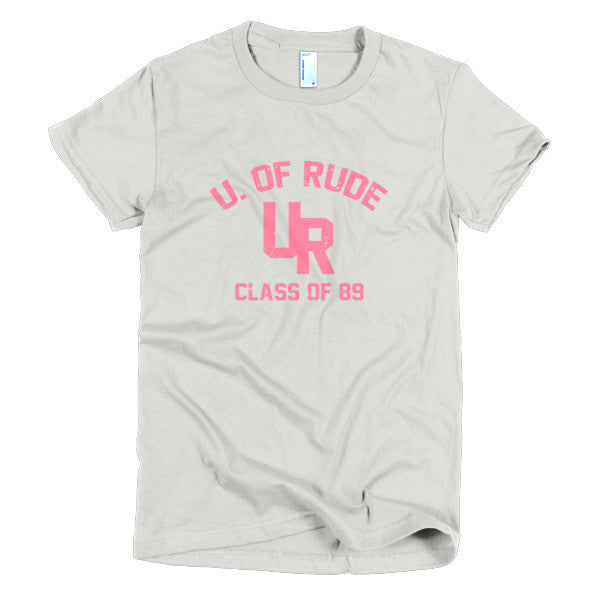 Women's "Rude U." Peach Vintage College Summer T-Shirt -  - New Silver / S - srce threads - 9