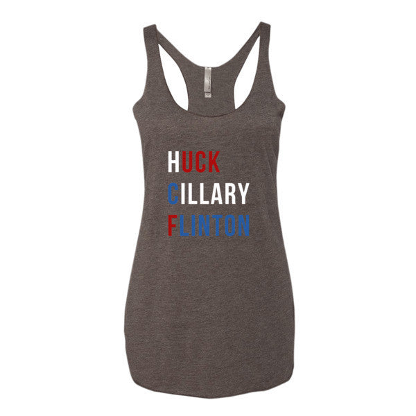 Women's "Huck Cillary Flinton" Say What You Mean Racerback Tank Top -  - Macchiato / XS - srce threads - 2