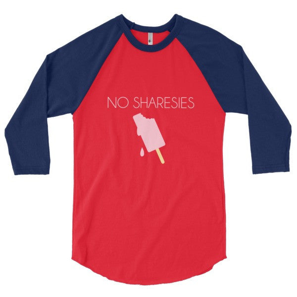 "No Sharesies" Summer Drip Vintage Ice Cream 3/4 Sleeve Raglan Baseball Tee Shirt -  - Red/Navy / XS - srce threads - 2