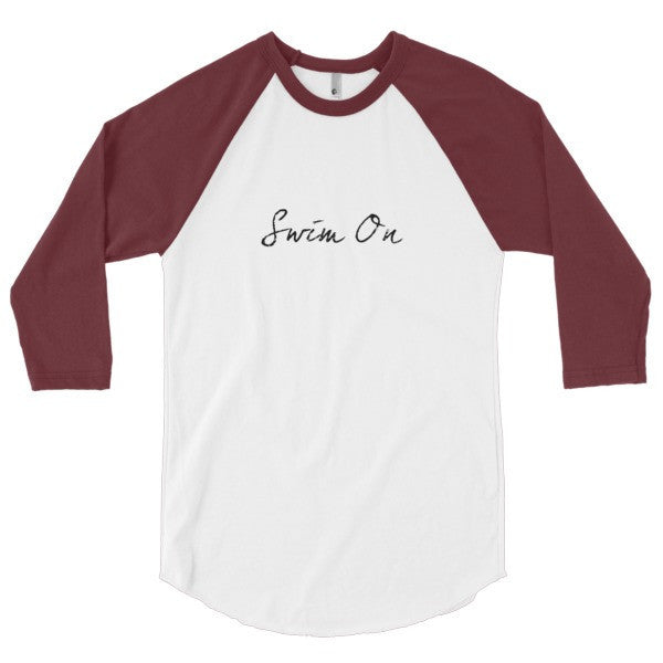 "Swim On" Motivation Black 3/4 Sleeve Raglan Baseball Tee Shirt (Unisex) -  - White/Truffle / XS - srce threads - 15