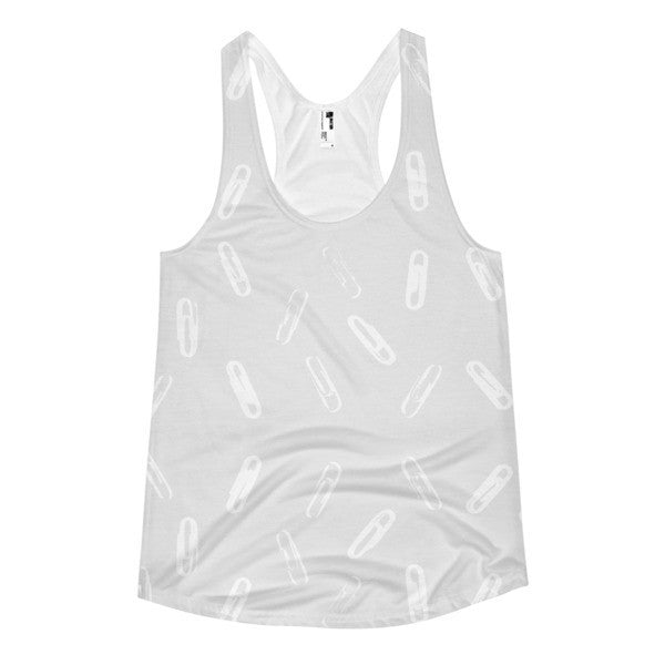 Women's Classic SRCE Brand Paper Clip Pattern White Black Racerback Tank -  - XS - srce threads - 1