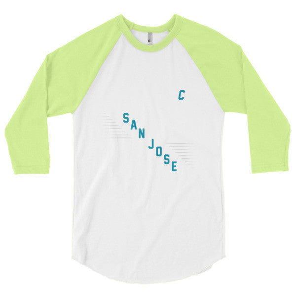 Classic "San Jose" Retro Diagonal Captain Double Zero 3/4 Sleeve Raglan Baseball Tee Shirt (Unisex) -  - White/Neon Yellow / XS - srce threads - 11