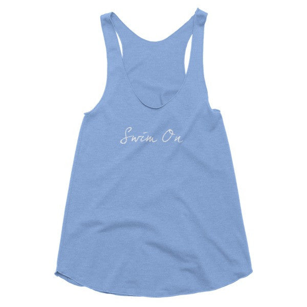 Women's "Swim On" Motivation White Racerback Vintage Tank -  - Athletic Blue / XS - srce threads - 3