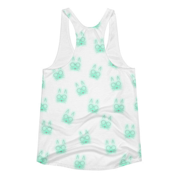 Women's Pop Neon Green Grey Cat Whiskers Summer Racerback Tank Top -  -  - srce threads - 2