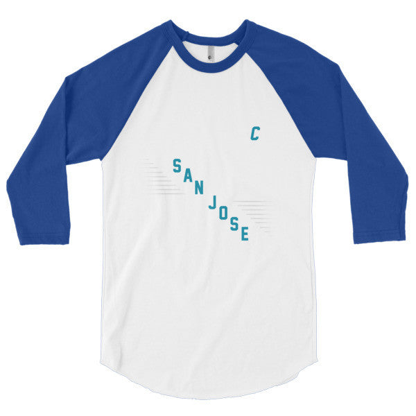 Classic "San Jose" Retro Diagonal Captain Double Zero 3/4 Sleeve Raglan Baseball Tee Shirt (Unisex) -  - White/Lapis / XS - srce threads - 7