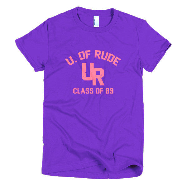 Women's "Rude U." Peach Vintage College Summer T-Shirt -  - Purple / S - srce threads - 8