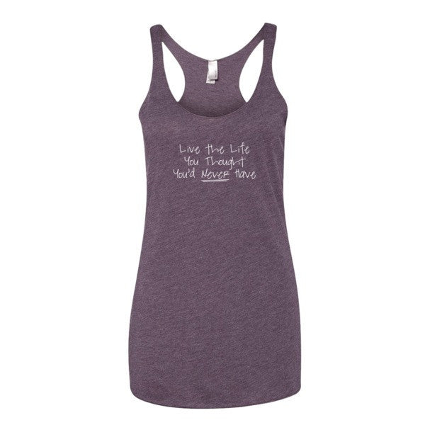 Women's "Live the Life" Motivation White Summer Racerback Tank Top -  - Vintage Purple / XS - srce threads - 6