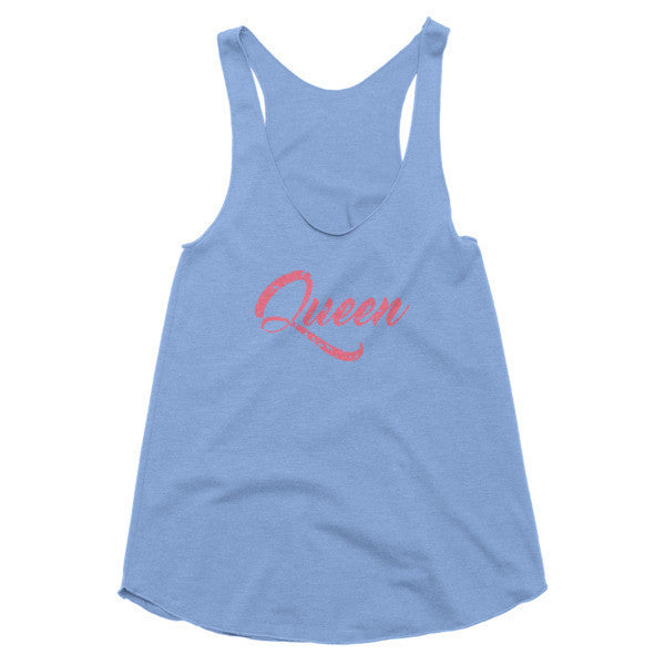 Women's "Queen" Peach Vintage Calligraphy Summer Racerback Tank Top -  - Athletic Blue / XS - srce threads - 1