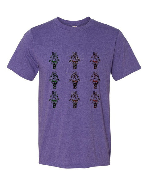 Short Sleeve Trippy Giraffe Tri-Head T-Shirt -  - Heather Purple / S - srce threads - 2