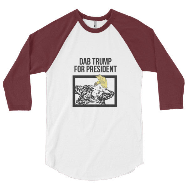 "Dab Trump for President" Short Sleeve T-Shirt 3/4 Sleeve Raglan Baseball Tee Shirt (Unisex) -  - White/Truffle / XS - srce threads - 14