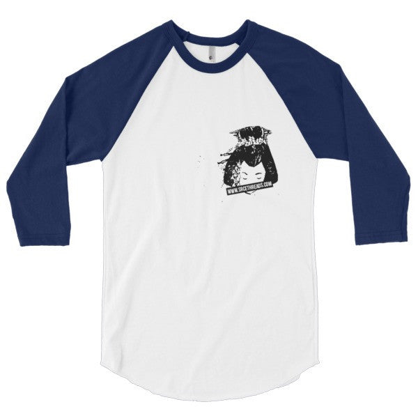 Classic SRCE Geisha Brand Censor 3/4 Sleeve Raglan Baseball Tee Shirt (Unisex) -  - White/Navy / XS - srce threads - 9