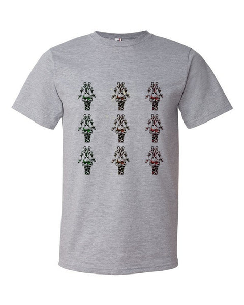 Short Sleeve Trippy Giraffe Tri-Head T-Shirt -  - Heather Grey / S - srce threads - 4