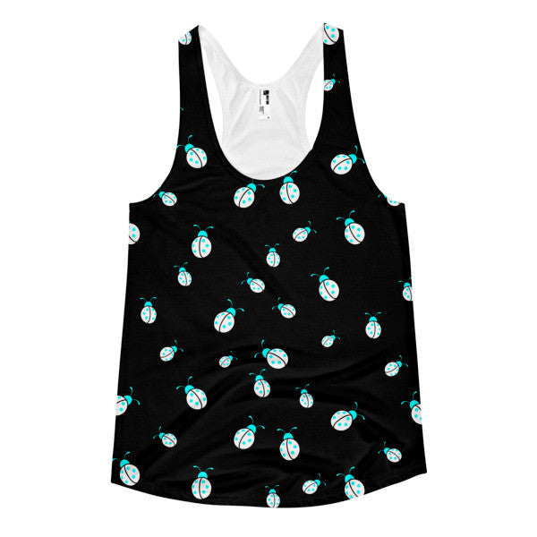 Women's Black Neon Blue Ladybug Summer Racerback Tank -  - XS - srce threads - 1