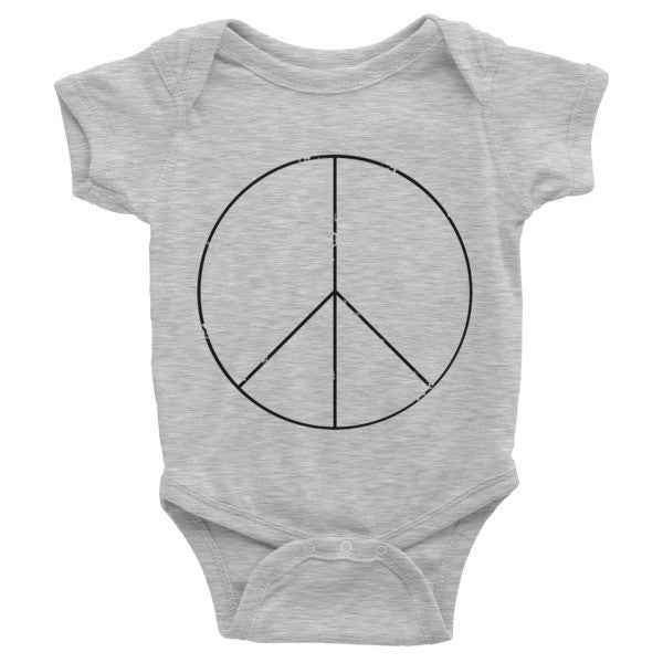 Baby Peace Sign Skinny Short Sleeve Onesie (Unisex) -  - Heather Grey / 3-6m - srce threads - 3