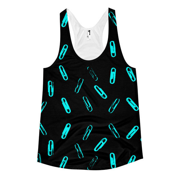 Women's Classic SRCE Brand Paper Clip Pattern Pop Neon Blue Racerback Tank -  - XS - srce threads - 1