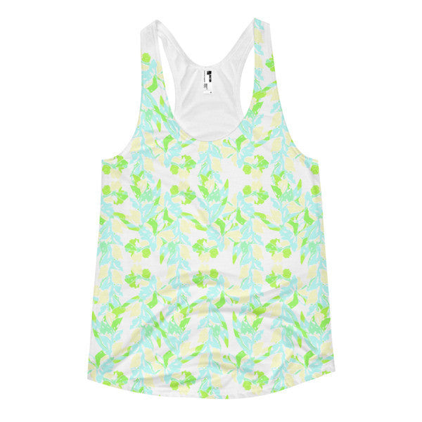 Women's Tropical Ivy Pop Yellow Pastel Racerback Summer Tank Top -  - XS - srce threads - 1