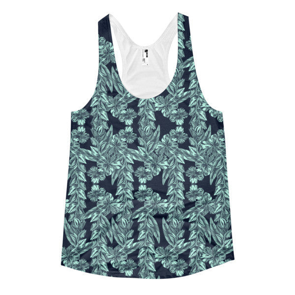 Women's Trop Vine Off Navy w/ Trop Green Summer Racerback Tank Top -  - XS - srce threads - 1