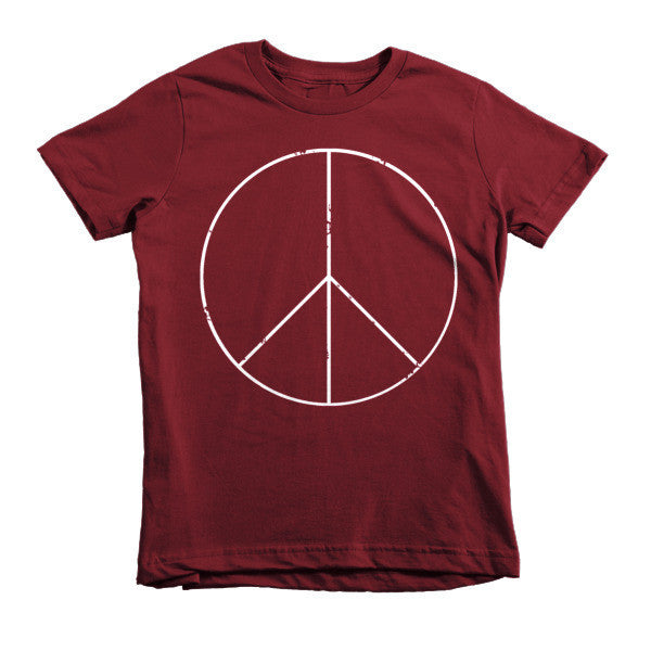 Kid's Peace Sign Skinny White Short Sleeve T-Shirt (Unisex) -  - Cranberry / 2yrs - srce threads - 14