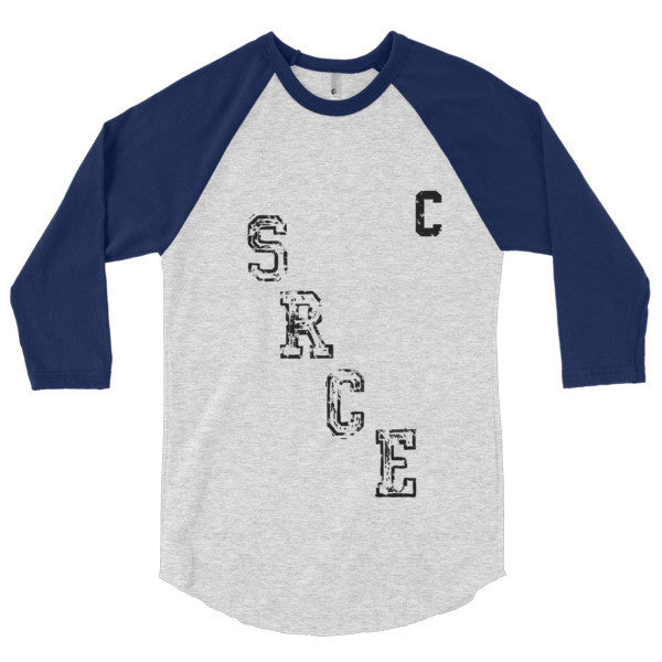SRCE Vintage Diagonal Hockey Throwback Black 3/4 Sleeve Raglan Baseball Tee Shirt (Unisex) -  - Heather Grey/Navy / XS - srce threads - 17