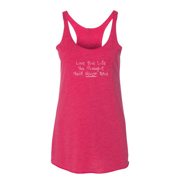 Women's "Live the Life" Motivation White Summer Racerback Tank Top -  - Vintage Shocking Pink / XS - srce threads - 11