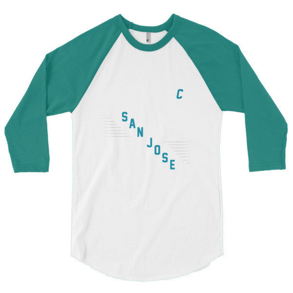 Classic "San Jose" Retro Diagonal Captain Double Zero 3/4 Sleeve Raglan Baseball Tee Shirt (Unisex) -  - White/Evergreen / XS - srce threads - 2