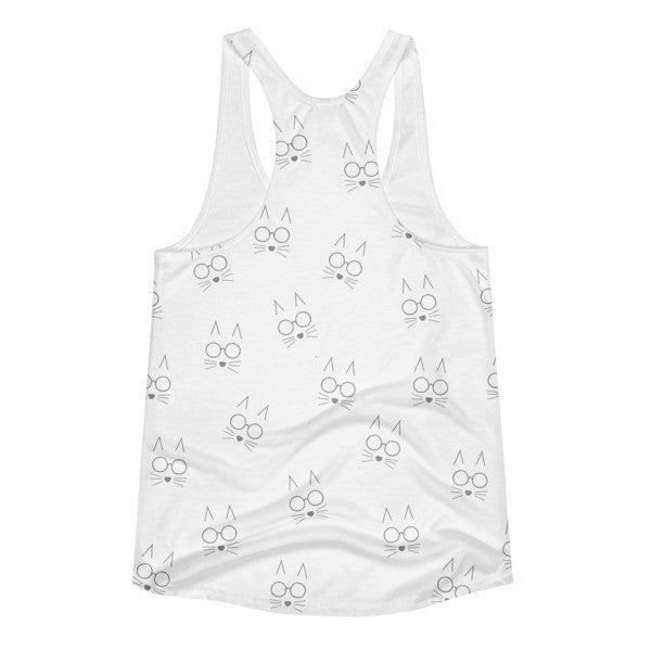 Women's Pop White Black Cat Whiskers Summer Racerback Tank Top -  -  - srce threads - 2