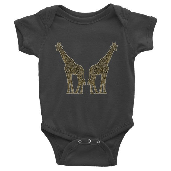 Infant Short Sleeve Vintage Giraffe Sponge Art Design One-Piece -  - Black / 3-6m - srce threads - 1