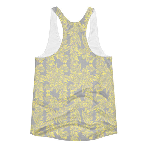 Women's Trop Vine Pop Yellow w/ Grey Summer Racerback Tank Top -  -  - srce threads - 2