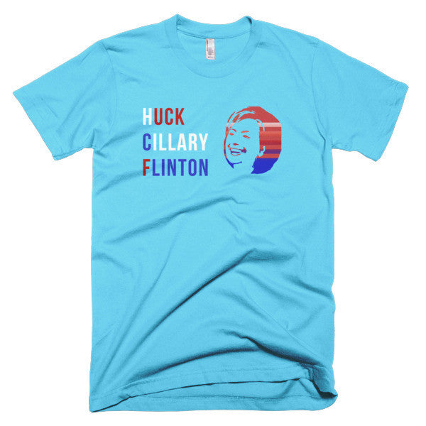 "Huck Cillary Flinton" Say What You Mean Face Short Sleeve T-Shirt (Unisex) -  - Aqua / XS - srce threads - 10