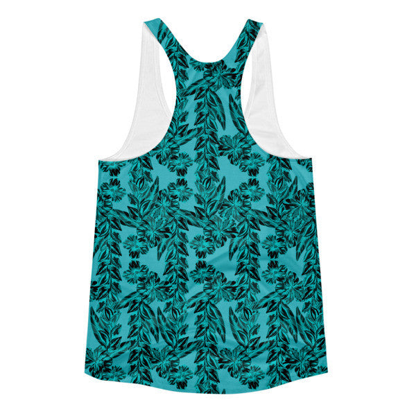 Women's Tropical Ivy Pop Off Blue Racerback Summer Tank Top -  -  - srce threads - 2