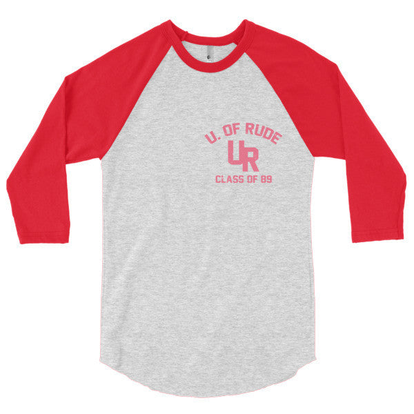 "U of Rude" 89 Vintage Collection 3/4 Sleeve Raglan Baseball Tee Shirt -  - Heather Grey/Red / S - srce threads - 18