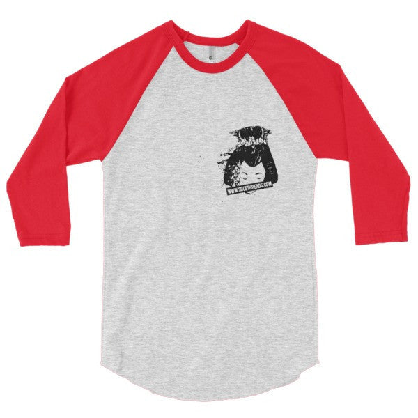 Classic SRCE Geisha Brand Censor 3/4 Sleeve Raglan Baseball Tee Shirt (Unisex) -  - Heather Grey/Red / S - srce threads - 19