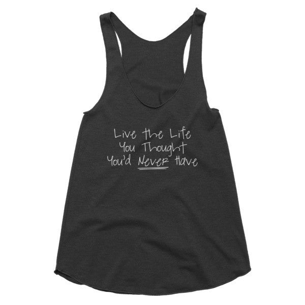 Women's "Live the Life" Motivation White Summer Racerback Premium Tank Top -  - Tri-Black / XS - srce threads - 1