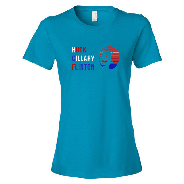 Women's "Huck Cillary Flinton" Say What You Mean Face Short Sleeve T-Shirt -  - Caribbean Blue / S - srce threads - 13