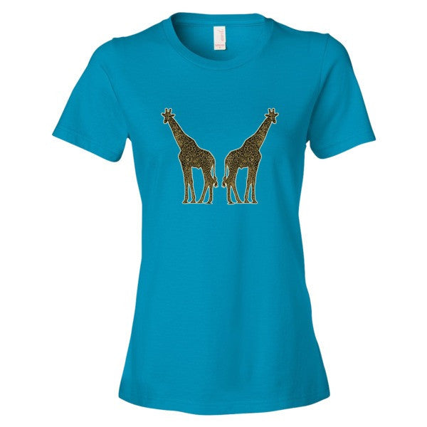 Women's Giraffe Double Paint Daub Short sleeve T-Shirt -  - Caribbean Blue / S - srce threads - 14