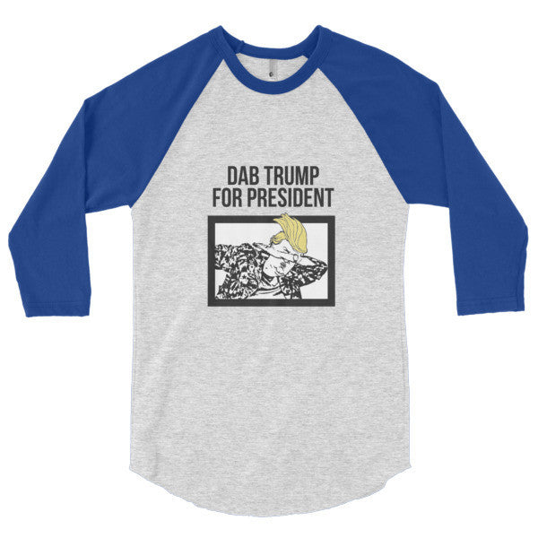 "Dab Trump for President" Short Sleeve T-Shirt 3/4 Sleeve Raglan Baseball Tee Shirt (Unisex) -  - Heather Grey/Lapis / XS - srce threads - 16