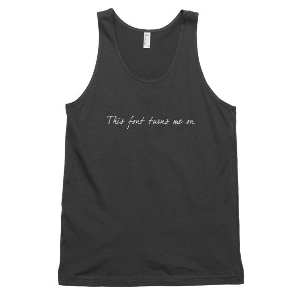 "Turns Me On" Typography Humor Unisex White Font Classic Tank Top (Unisex) -  - Black / XS - srce threads - 1