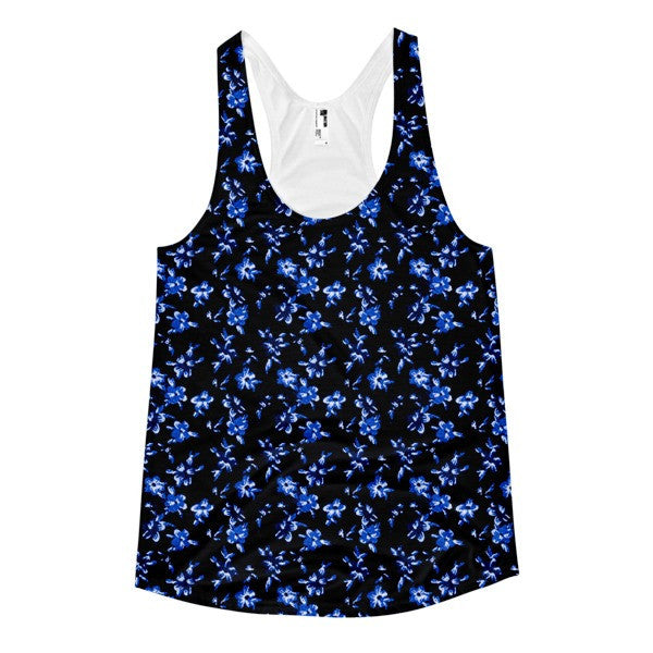 Women's Neon Pop Blue Floral Summer Racerback Tank Top -  - XS - srce threads - 1
