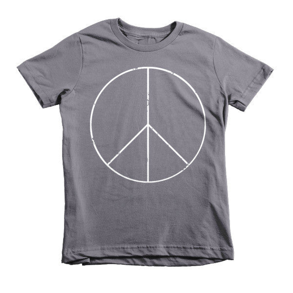 Kid's Peace Sign Skinny White Short Sleeve T-Shirt (Unisex) -  - Slate / 2yrs - srce threads - 4