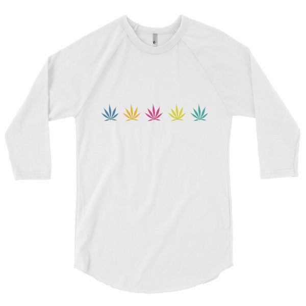 Classic Pop Pot Leaf Neon Color 3/4 Sleeve Raglan Shirt -  - White/White / XS - srce threads - 13