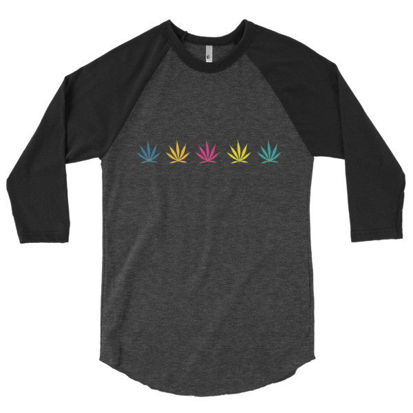 Classic Pop Pot Leaf Neon Color 3/4 Sleeve Raglan Shirt -  - Heather Black/Black / XS - srce threads - 16