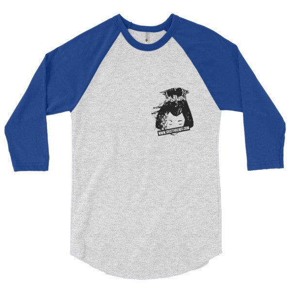 Classic SRCE Geisha Brand Censor 3/4 Sleeve Raglan Baseball Tee Shirt (Unisex) -  - Heather Grey/Lapis / XS - srce threads - 17