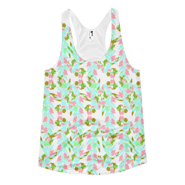 Women's Tropical Ivy Pop Cyan Pastel Racerback Summer Tank Top -  - XS - srce threads - 1