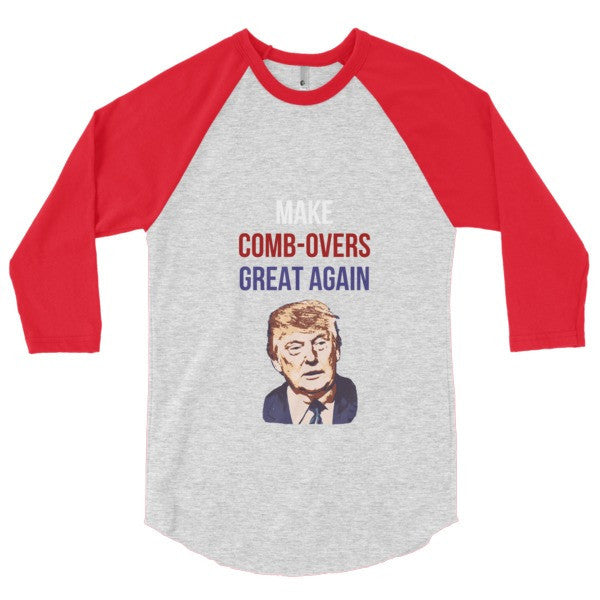 "Make Comb-overs Great Again" 3/4 Sleeve Raglan Baseball Tee Shirt (Unisex) -  - Heather Grey/Red / S - srce threads - 7