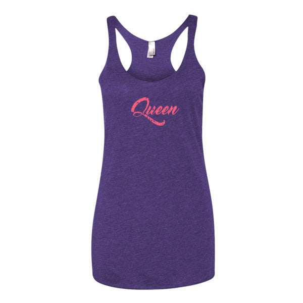 Women's "Queen" 2 Peach Vintage Calligraphy Tank Top -  - Purple Rush / XS - srce threads - 5