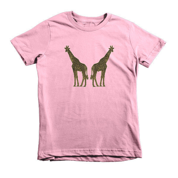 Short Sleeve Kids Vintage Giraffe Sponge Art Design T-Shirt (Unisex) - Shirts - Pink / 2yrs - srce threads - 1