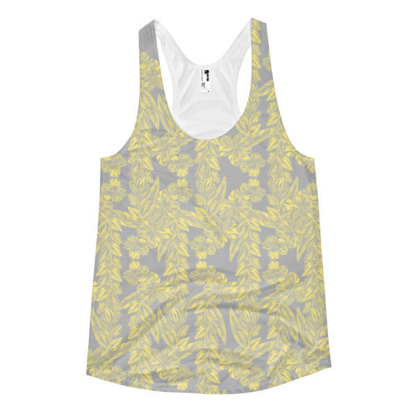 Women's Trop Vine Pop Yellow w/ Grey Summer Racerback Tank Top -  - XS - srce threads - 1
