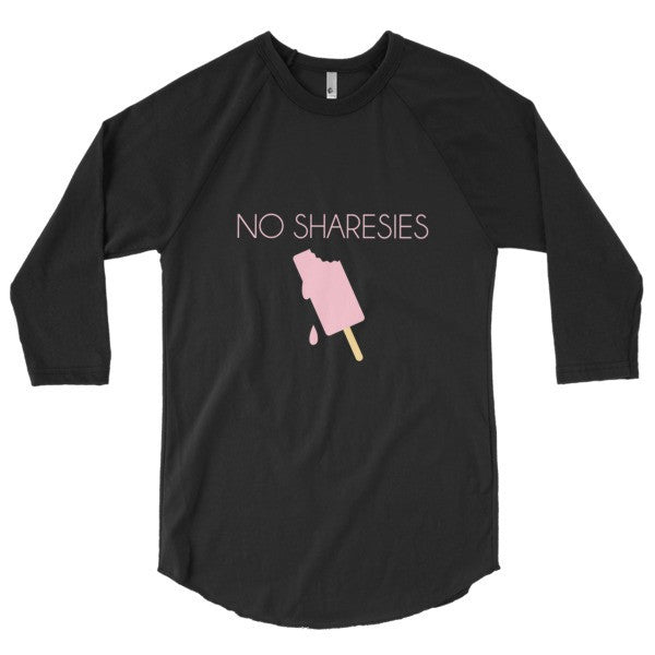 "No Sharesies" Summer Drip Vintage Ice Cream 3/4 Sleeve Raglan Baseball Tee Shirt -  - Black/Black / XS - srce threads - 4