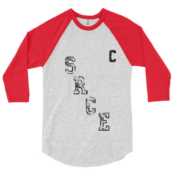 SRCE Vintage Diagonal Hockey Throwback Black 3/4 Sleeve Raglan Baseball Tee Shirt (Unisex) -  - Heather Grey/Red / S - srce threads - 18